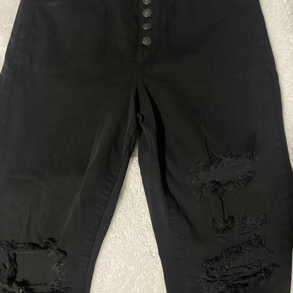 American Eagle Black Ripped Super High Rise Jeans in Size 18